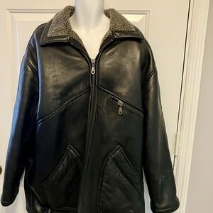 Vintage Bremans Studio Leather Jacket Coat Men's‎ Size XL Black Full Zip Heavy